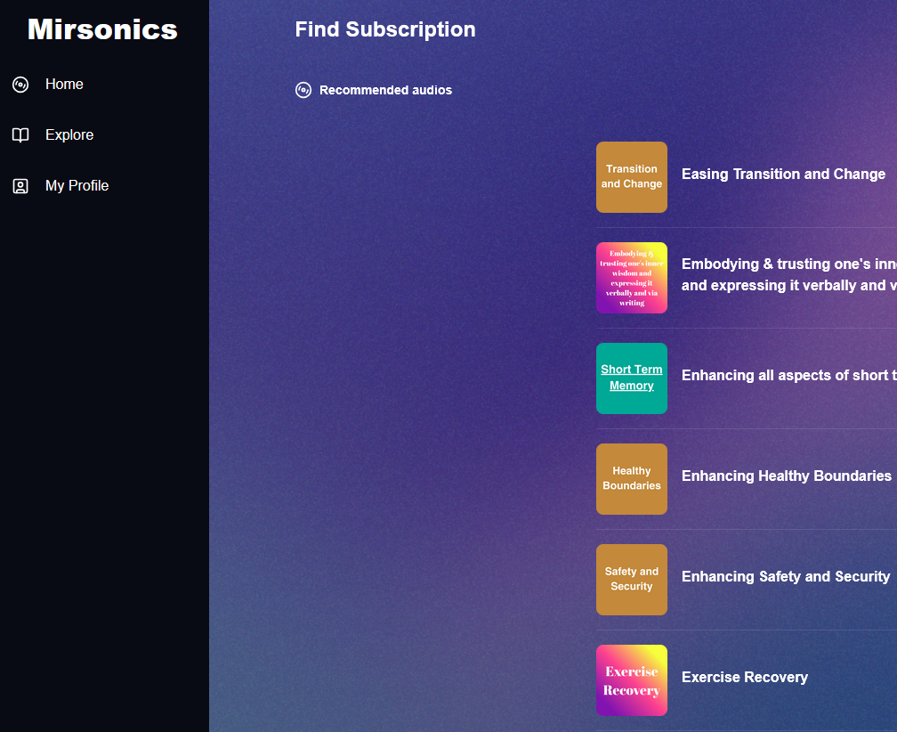 Mirsonics - Healthcare Platform project screenshot showing the Mirsonics web application interface